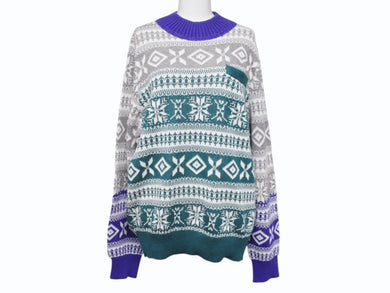 極美品 Sacai サカイ ニットセーター 18-01581M サイズ2 リネン コットン マルチカラー ノルディック柄 18AW 中古 4b004525