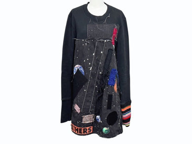 極美品 RAFSIMONS ラフシモンズ Long Sweatshirts With Patches And Striped Ribbing スウェットシャツ 14AW ブラック サイズS 中古 4b004545