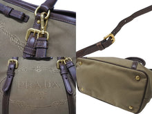 Load image into Gallery viewer, 極美品 PRADA プラダ 2WAY ハンドバッグ ショルダーバッグ BN1841 ジャガード レザー ベージュ ブラウン ゴールド金具 中古 4b004562