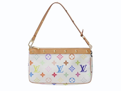 極美品 LOUIS VUITTON ルイヴィトン ポシェット アクセソワール アクセサリーポーチ M92649 ホワイト マルチカラー 村上隆 中古 4b004633