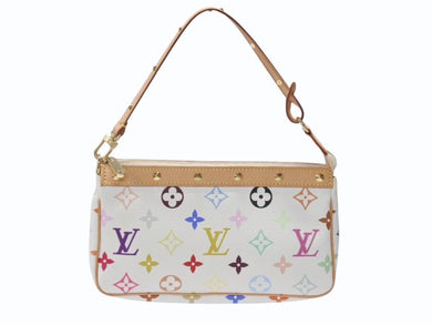 極美品 LOUIS VUITTON ルイヴィトン ポシェット アクセソワール アクセサリーポーチ M92649 ホワイト マルチカラー 村上隆 中古 4b004636