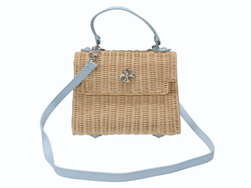 極美品 CHROME HEARTS クロムハーツ DOLLY STRAW ドーリー ストロー 2WAYハンドバッグ CHプラス ラフィア レザー シルバー925 中古 4b004806