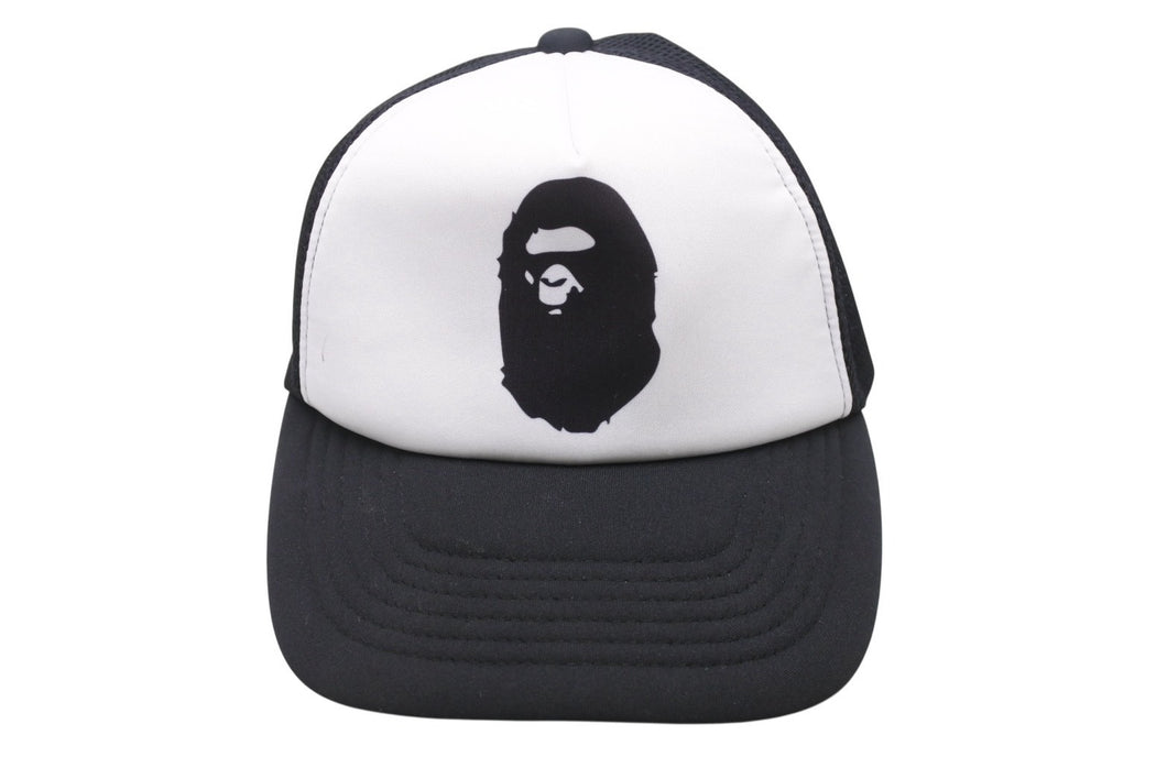 A BATHING APE アベイシングエイプ エイプヘッド ロゴ メッシュキャップ 帽子 ブラック ホワイト フリーサイズ 美品 中古 4b004879
