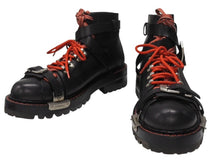 画像をギャラリービューアに読み込む, VERSACE ヴェルサーチ ハイカットブーツ ロゴ金具 ベルト 赤ステッチ レザー シルバー金具 サイズ44 美品 中古 4b004913