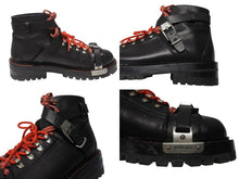 画像をギャラリービューアに読み込む, VERSACE ヴェルサーチ ハイカットブーツ ロゴ金具 ベルト 赤ステッチ レザー シルバー金具 サイズ44 美品 中古 4b004913