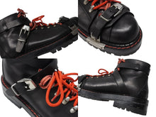 画像をギャラリービューアに読み込む, VERSACE ヴェルサーチ ハイカットブーツ ロゴ金具 ベルト 赤ステッチ レザー シルバー金具 サイズ44 美品 中古 4b004913