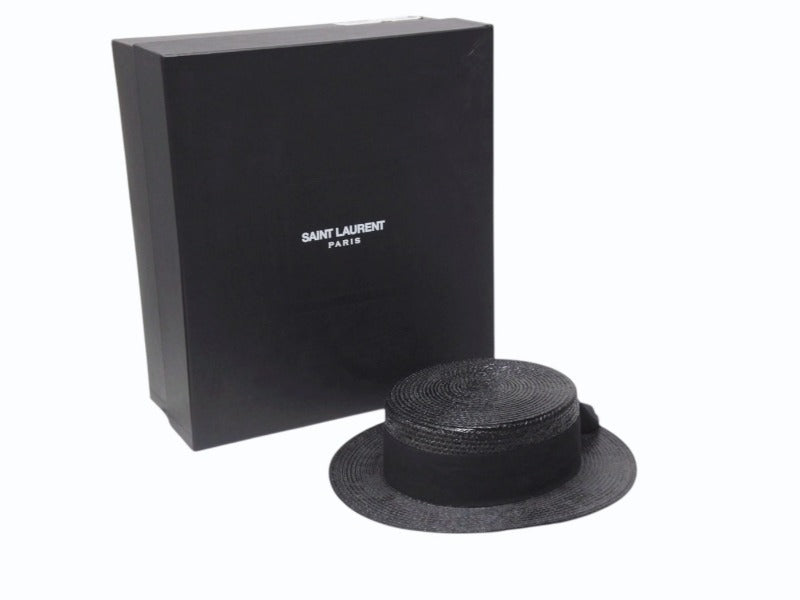 新品未使用 SAINT LAURENT サンローラン ラフィアハット 帽子 551676 4YB50 イタリア製 レーヨン コットン ブラック サイズL 中古 4b004917