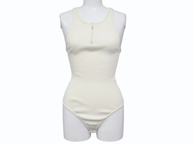 CELINE セリーヌ ボディスーツ トップス 2A08V372N ハーフジップ サイドロゴ コットンリブ アイボリー 美品 中古 4b004935