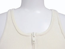 Load image into Gallery viewer, CELINE セリーヌ ボディスーツ トップス 2A08V372N ハーフジップ サイドロゴ コットンリブ アイボリー 美品 中古 4b004935