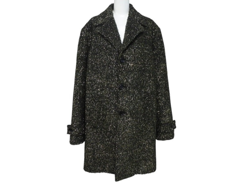 極美品 CELINE セリーヌ チェスターコート 2M159264F サイズ48 アクリル 金属繊維 ブラック ゴールド 中古 4b004947