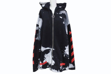 OFF-WHITE オフホワイト リキッド ペイント ジップアップ パーカー ブラック レッド コットン シルバー金具 サイズXL 美品 中古 4b004952