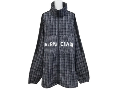 BALENCIAGA バレンシアガ 21SS トラックジャケット 612966 サイズL オーバーサイズ ブラック ロゴ刺繍 チェック柄 美品 中古 4b004962
