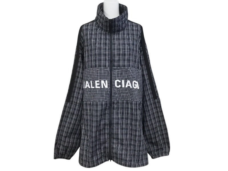 BALENCIAGA バレンシアガ 21SS トラックジャケット 612966 サイズL オーバーサイズ ブラック ロゴ刺繍 チェック柄 美品 中古 4b004962
