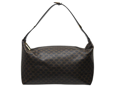 極美品 CELINE セリーヌ ハンドバッグ ワンショルダーバッグ 2way マカダム柄 ヴィンテージ PVC レザー ブラック ブラウン 中古 4b004997