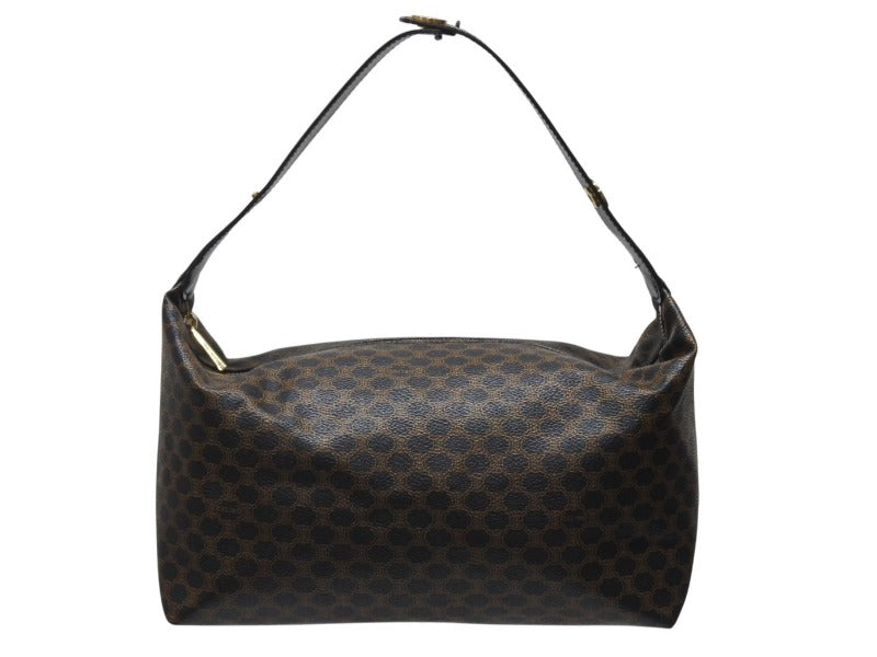 極美品 CELINE セリーヌ ハンドバッグ ワンショルダーバッグ 2way マカダム柄 ヴィンテージ PVC レザー ブラック ブラウン 中古 4b004997