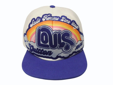 極美品 LOUIS VUITTON ルイヴィトン Rainbow Cap S00 ロゴ刺繍 キャップ M8160L コットン レザー ホワイト マルチカラー 中古 4b005048