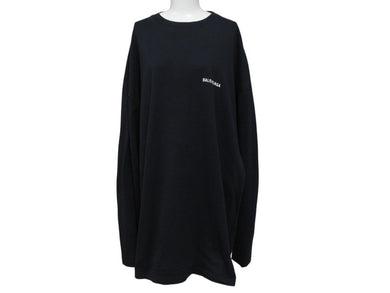 極美品 BALENCIAGA バレンシアガ クルーネックカットソー ロゴプリント 641667TJVL4 コットン ブラック サイズM 中古 4b005049