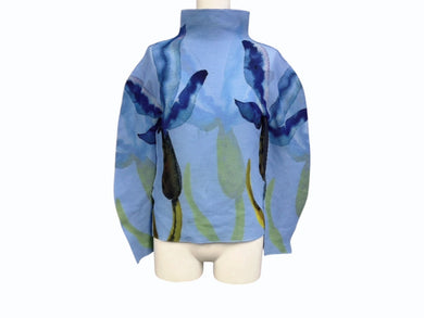 極美品 me ISSEY MIYAKE ミーイッセイミヤケ 長袖カットソー MI41FJ631 フリーサイズ プリーツ ハイネック ブルー 中古 4b005077