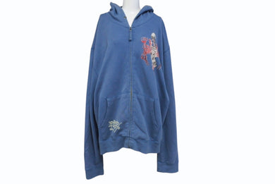 Ed Hardy エドハーディ グラフィックプリント ジップアップパーカー ネイビー ポリエステル サイズXL 美品 中古 4b005080