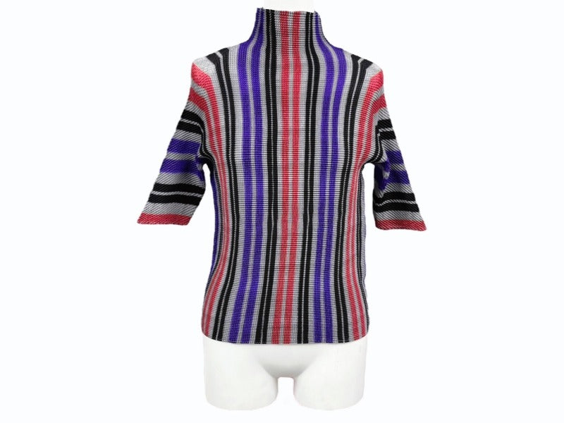 極美品 ISSEY MIYAKE イッセイミヤケ PLEATS (T.) 半袖トップス PP68FK845 サイズ3 プリーツ マルチカラー 中古 4b005081