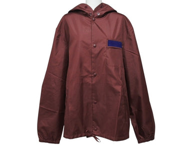 極美品 MIUMIU ミュウミュウ フーデット ナイロン コーチ ジャケット ボルドー ポリエステル サイズM 90s アウター 中古 4b005085