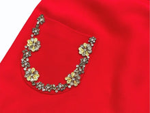 画像をギャラリービューアに読み込む, MIUMIU ミュウミュウ ビジューポケット フレアスカート MG518 サイズ36 レーヨン アセテート ラインストーン レッド 美品 中古 4b005087