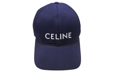 CELINE セリーヌ ベースボールキャップ ハット 帽子 2AUA1242N サイズM ネイビー ホワイト ロゴ刺繍 良品 中古 4b005090