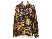 Load image into Gallery viewer, CELINE セリーヌ 長袖シャツ ヴィンテージ ゴールドチェーンプリント 総柄 シルク ブラック サイズ36 美品 中古 4b005091