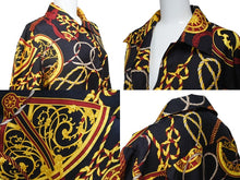 Load image into Gallery viewer, CELINE セリーヌ 長袖シャツ ヴィンテージ ゴールドチェーンプリント 総柄 シルク ブラック サイズ36 美品 中古 4b005091