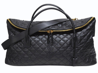 新品同様 SAINT LAURENT サンローラン YSLロゴ ジャイアントトラベルバッグ キルティング レザー ブラック ゴールド金具 中古 4b005111