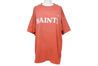 極美品 SAINT MICHAEL セントマイケル S/S TEE SAINT 半袖Tシャツ サイズM プリント ヴィンテージ加工 レッド ホワイト 中古 4b005122