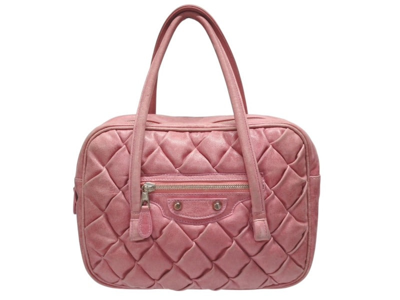 BALENCIAGA バレンシアガ ザ マトラッセ ハンドバッグ キルティング 182089 502752 ゴートスキン ピンク シルバー金具 良品 中古 4b005124