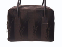 画像をギャラリービューアに読み込む, YVES SAINT LAURENT イヴサンローラン オールド ハンドバッグ 総ロゴ柄 ナイロン ブラック ブラウン シルバー金具 美品 中古 4b005132