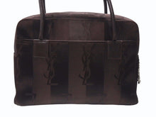 画像をギャラリービューアに読み込む, YVES SAINT LAURENT イヴサンローラン オールド ハンドバッグ 総ロゴ柄 ナイロン ブラック ブラウン シルバー金具 美品 中古 4b005132