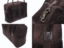 画像をギャラリービューアに読み込む, YVES SAINT LAURENT イヴサンローラン オールド ハンドバッグ 総ロゴ柄 ナイロン ブラック ブラウン シルバー金具 美品 中古 4b005132