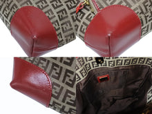 画像をギャラリービューアに読み込む, FENDI フェンディ ズッキーノ トートバッグ ハンドバッグ 8BH139 レザー キャンバス ベージュ レッド ゴールド金具 美品 中古 4b005139