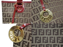 画像をギャラリービューアに読み込む, FENDI フェンディ ズッキーノ トートバッグ ハンドバッグ 8BH139 レザー キャンバス ベージュ レッド ゴールド金具 美品 中古 4b005139