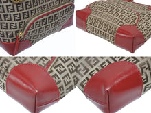 画像をギャラリービューアに読み込む, FENDI フェンディ ズッキーノ トートバッグ ハンドバッグ 8BH139 レザー キャンバス ベージュ レッド ゴールド金具 美品 中古 4b005139