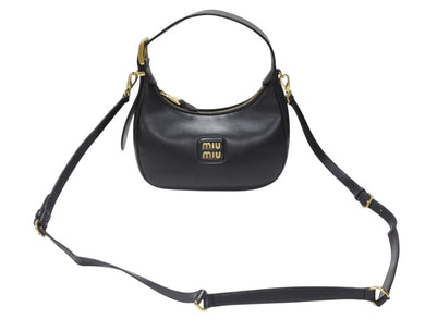 極美品 MIUMIU ミュウミュウ ショルダーバッグ ハンドバッグ ホーボー 2way 5BC161 レザー ブラック ゴールド金具 中古 4b005170