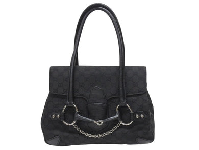 GUCCI グッチ ハンドバッグ トートバッグ ヴィンテージ 120982 002058 GGキャンバス レザー ブラック シルバー金具 良品 中古 4b005174