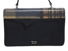 Load image into Gallery viewer, PRADA プラダ ハンドバッグ 1BA016 トップハンドル レザー ブラック ブラウン チェック柄 シルバー金具 美品 中古 4b005176
