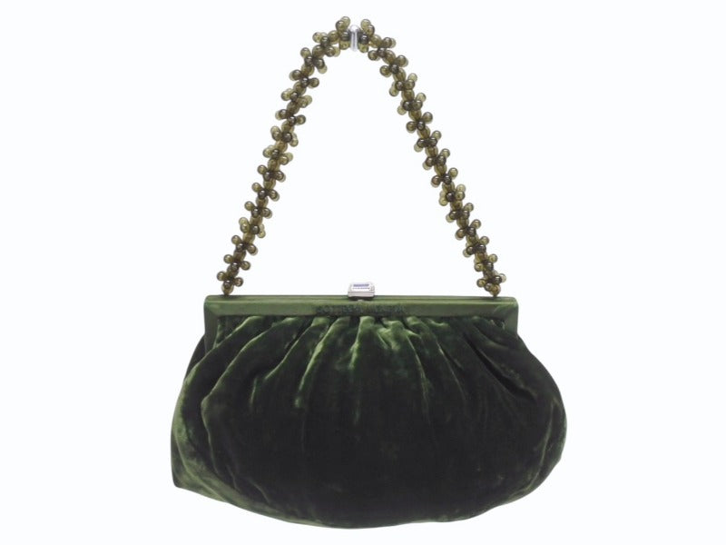 BOTTEGAVENETA ボッテガヴェネタ ハンドバッグ パーティーバッグ がま口 ベルベット グリーン 美品 中古 4b005180