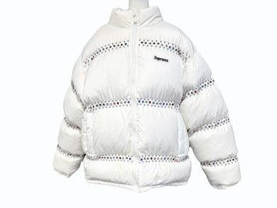 Supreme ×B.B Simon シュプリーム ビービーサイモン 22SS スタッズ装飾ダウンジャケット ナイロン ホワイト サイズXL 美品 中古 4b005207