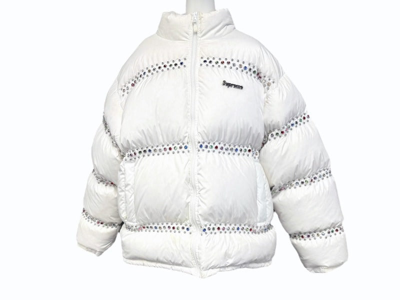 Supreme ×B.B Simon シュプリーム ビービーサイモン 22SS スタッズ装飾ダウンジャケット ナイロン ホワイト サイズXL 美品 中古 4b005207