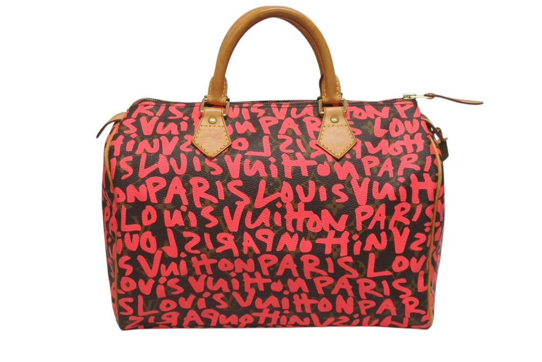 極美品 LOUIS VUITTON ルイヴィトン モノグラム グラフィティ スピーディ30 ハンドバッグ M93704 ピンク PVC ヌメ革 中古 4b005232