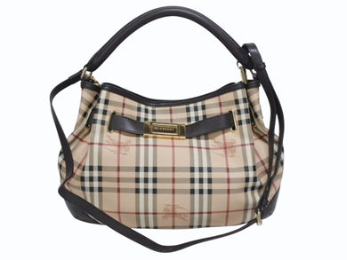BURBERRY バーバリー ノバチェック 2WAY ハンドバッグ ベージュ ブラウン PVC レザー ショルダー 3742238 ゴールド金具 美品 中古 4b005299