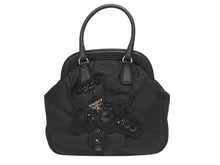 Load image into Gallery viewer, PRADA プラダ BearLogo ベアロゴ ハンドバッグ トライアングルロゴ 2020s ナイロン レザー ビジュー ブラック 美品 中古 4b005303