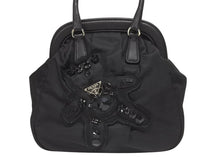 Load image into Gallery viewer, PRADA プラダ BearLogo ベアロゴ ハンドバッグ トライアングルロゴ 2020s ナイロン レザー ビジュー ブラック 美品 中古 4b005303
