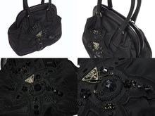 Load image into Gallery viewer, PRADA プラダ BearLogo ベアロゴ ハンドバッグ トライアングルロゴ 2020s ナイロン レザー ビジュー ブラック 美品 中古 4b005303