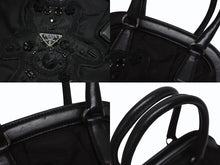 Load image into Gallery viewer, PRADA プラダ BearLogo ベアロゴ ハンドバッグ トライアングルロゴ 2020s ナイロン レザー ビジュー ブラック 美品 中古 4b005303